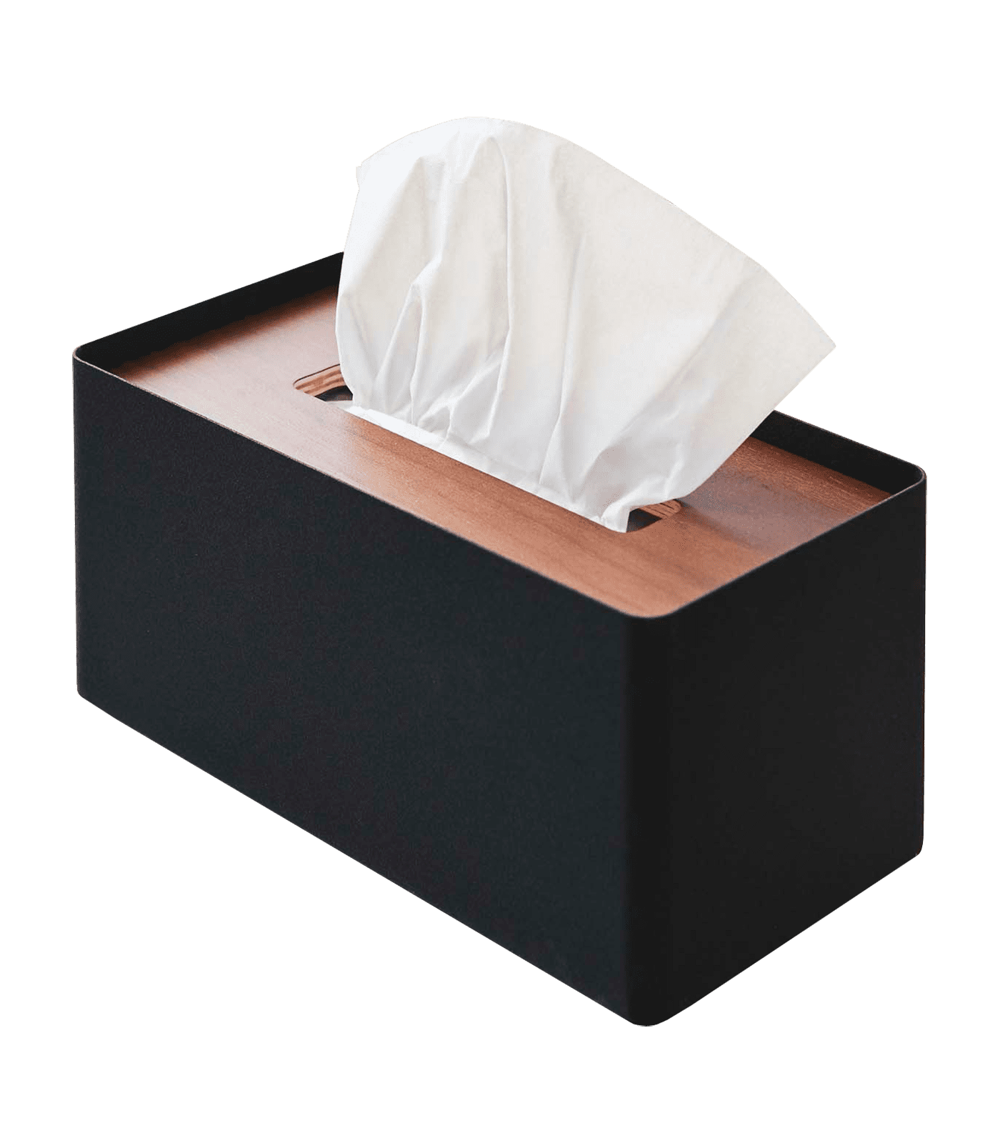 Black and Walnut Steel Rectangular Tissue Box Cover with Wooden Lid