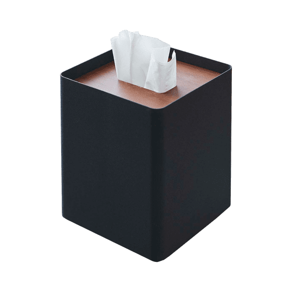Yamazaki Home Tissue Box Cover - Square, Walnut, Steel, Lid, No Assembly