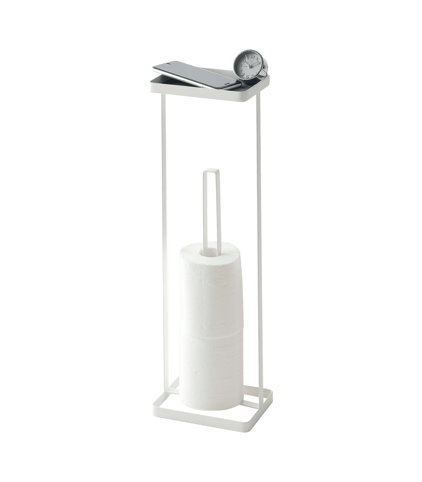 White Contemporary Metal Toilet Paper Stand with Tray