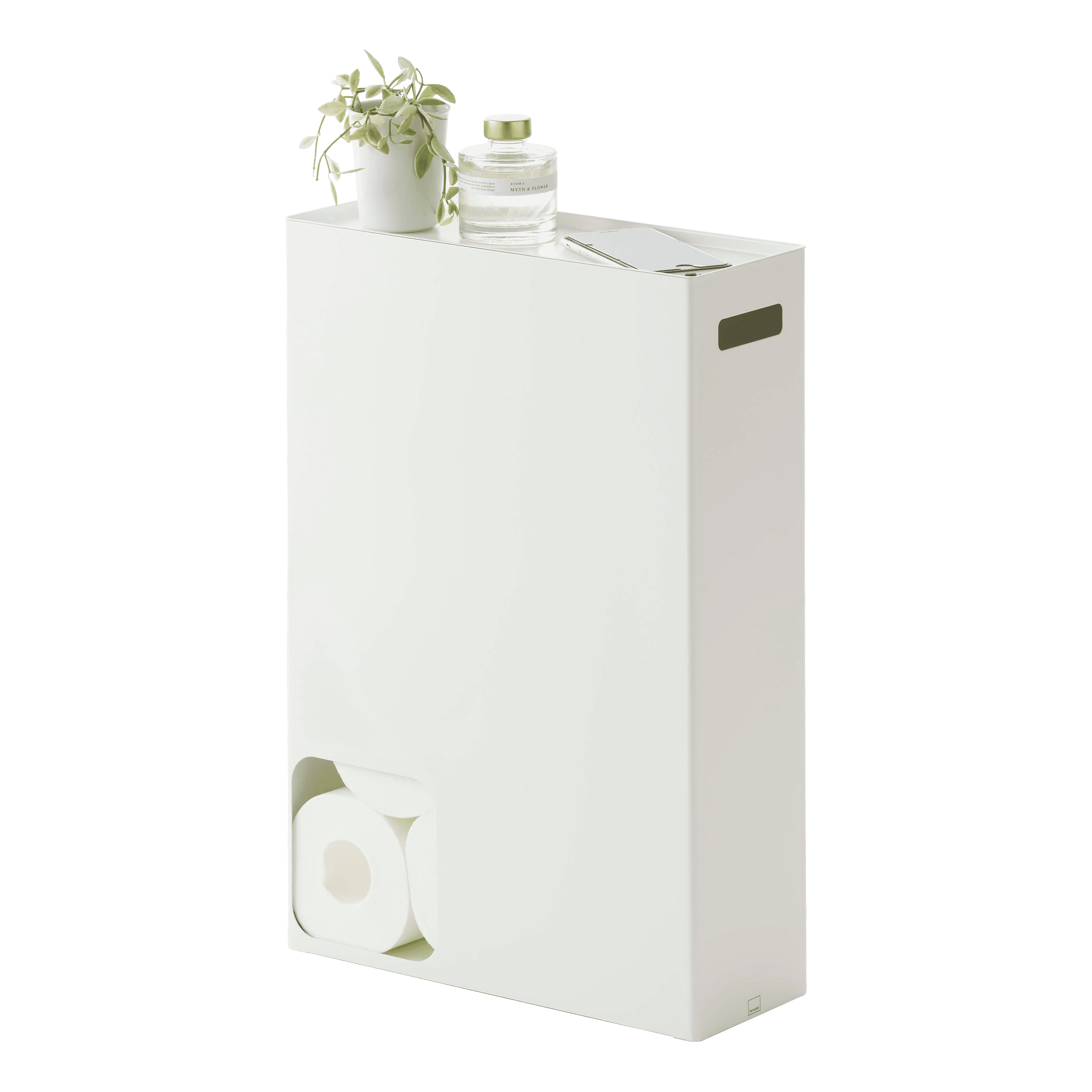 White Minimalist Toilet Paper Stocker with Contemporary Design