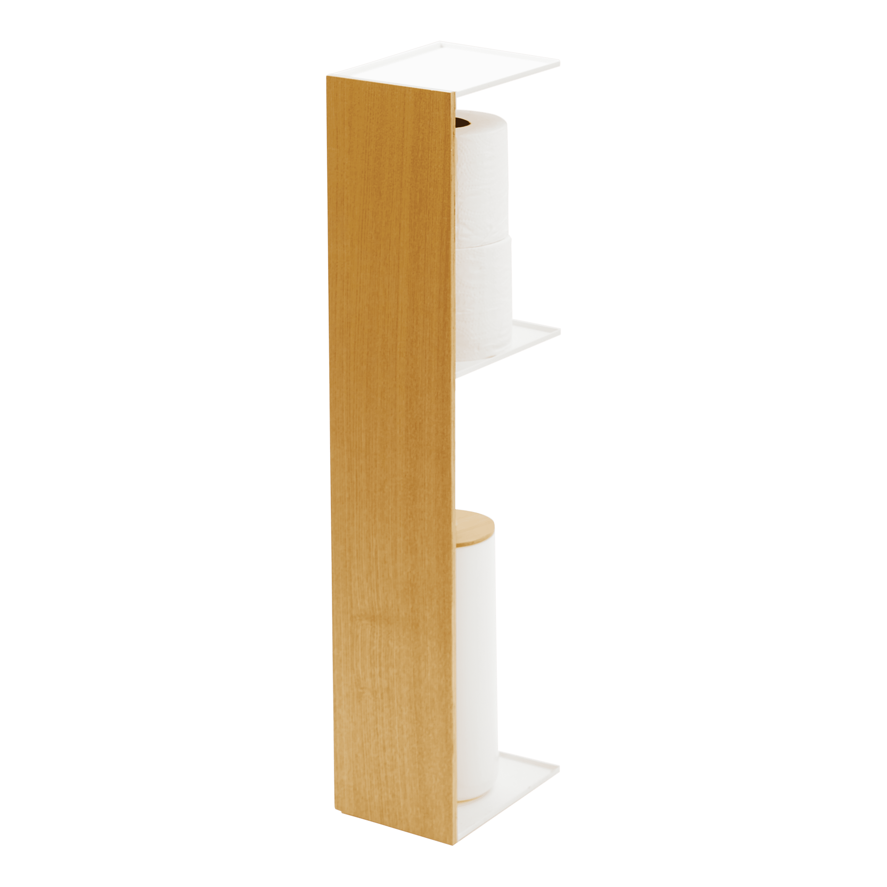 Natural Brown Wooden Toilet Paper Holder with Shelf