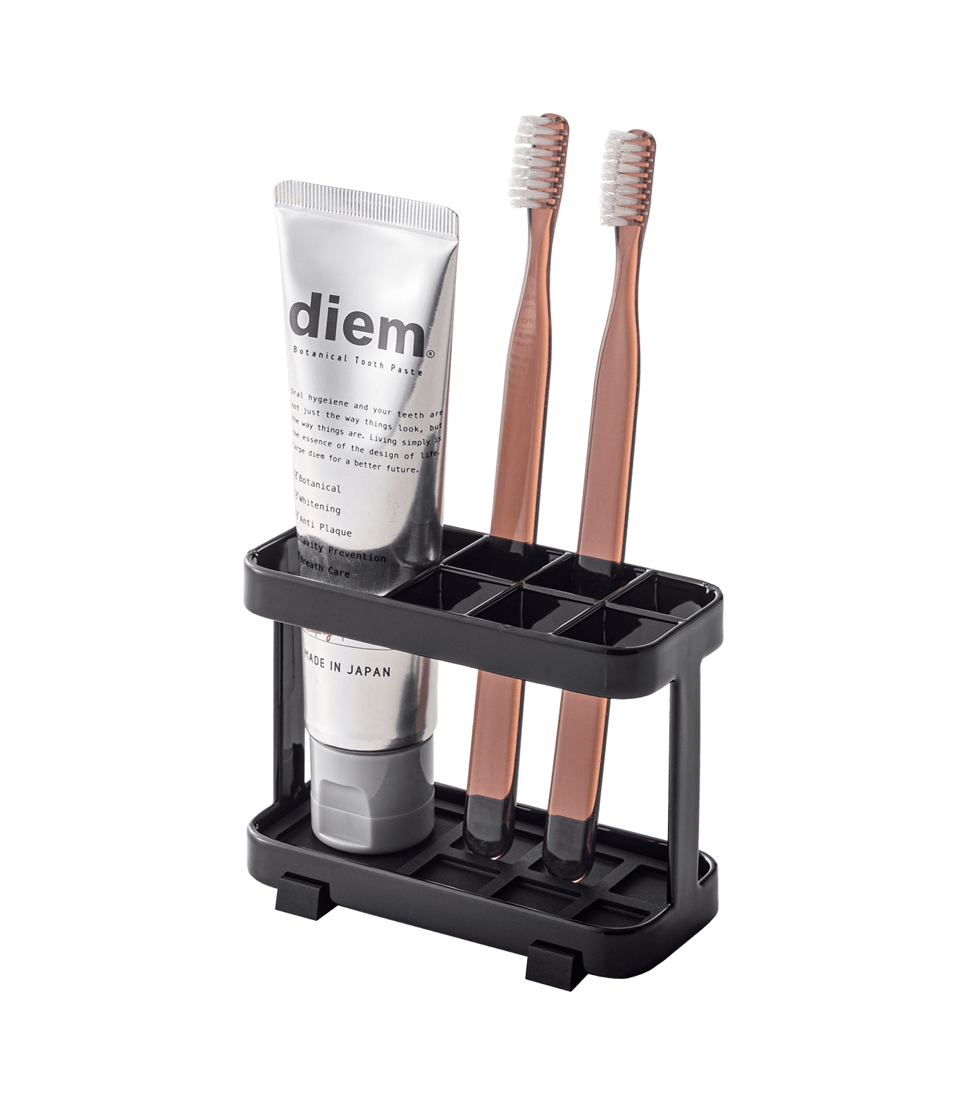 Black Steel Tower Toothbrush Stand with Rubber Mat