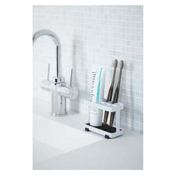 Yamazaki Home Toothbrush and Toothpaste Stand, Steel - L 1.97 x W 4.33 x H 3.15 inches White