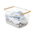 thumbnail image 1 of Yamazaki Home Wire Basket - Two Sizes, White, Steel + Wood, Medium, 6 gallons, 23 liters, Supports 6.6 pounds, Handles, Water Resistant, No Assembly, 1 of 6