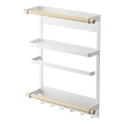 Yamazaki Home Magnetic Kitchen Organizer, White, Steel + Wood, Supports 8 pounds, Magnetic, No Assembly