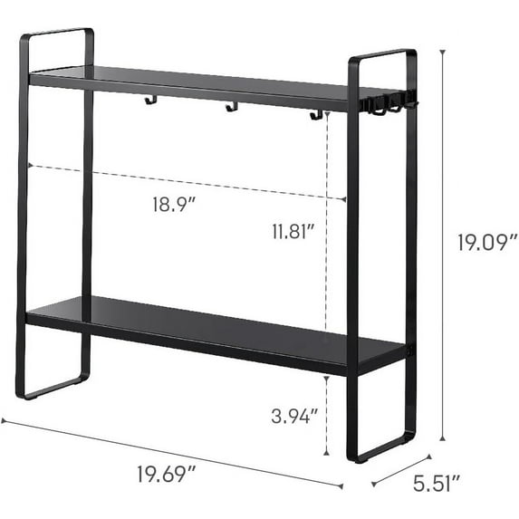 Yamazaki Home Tower Compact 2-Shelf Kitchen Storage Rack - Easy-to-Clean Steel Design, Versatile Hooks