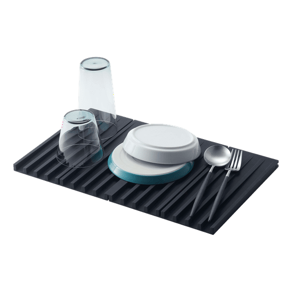 Yamazaki Home Folding Dish Drainer Mat and Trivet, Black, Silicone, Collapsible, No Assembly