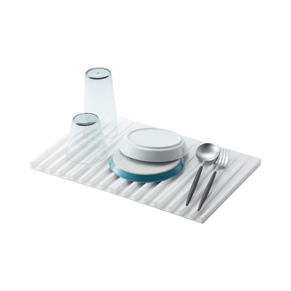 Yamazaki Home Folding Dish Drainer Mat and Trivet, White, Silicone, Collapsible, No Assembly