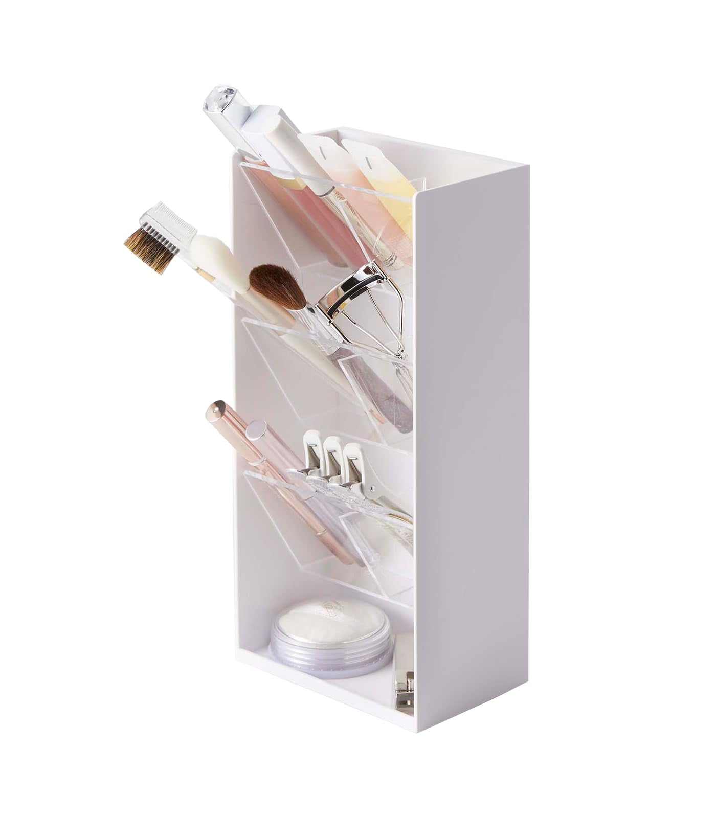 White Adjustable Tier Accessory Organizer with Clear Trays