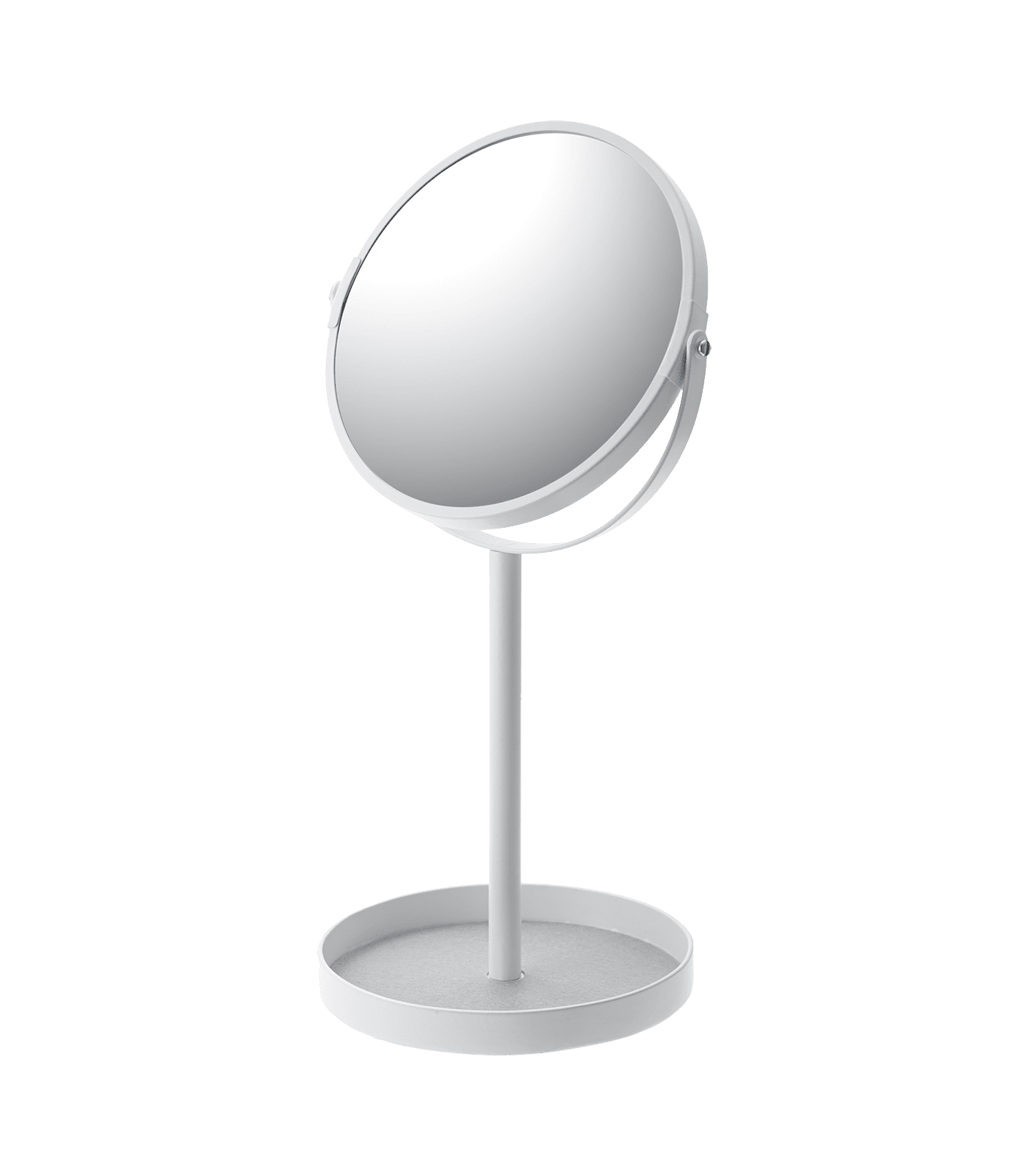 Yamazaki Home 13" Round Freestanding Vanity Mirror with Accessory Tray, White Steel