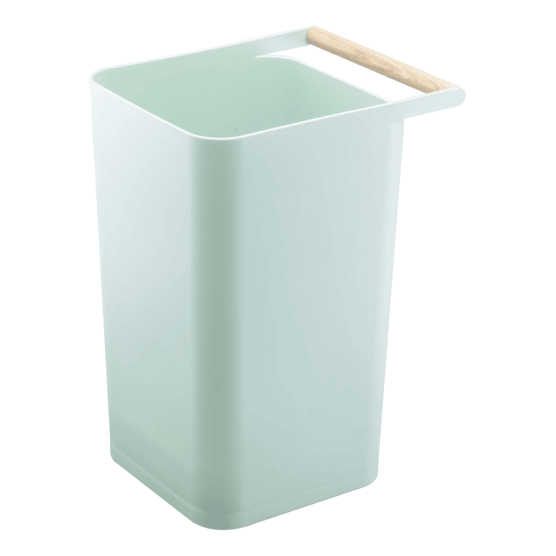 Slim Blue Plastic Trash Can with Wooden Handle, 2.5 Gallons