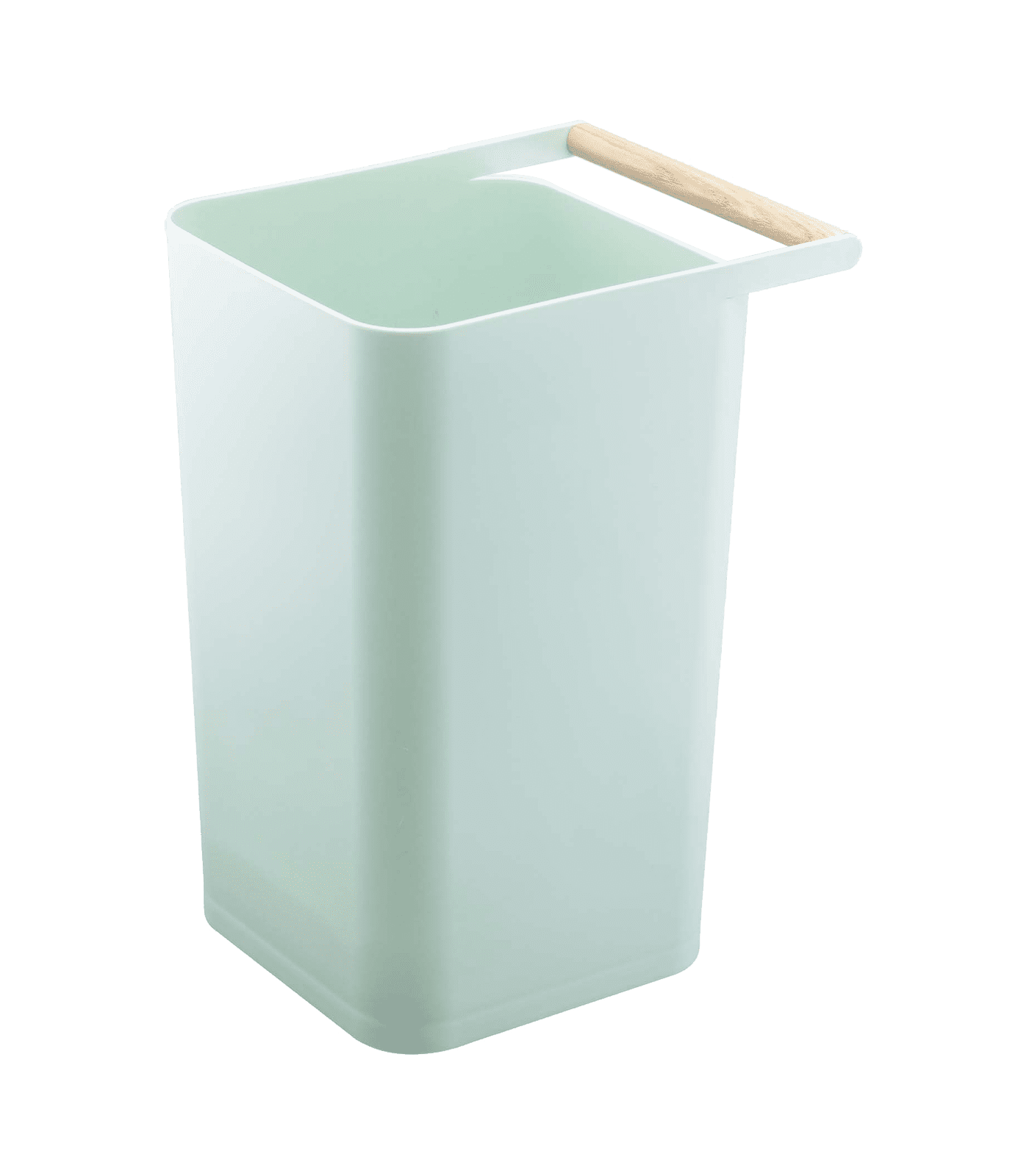 Slim Blue Plastic Trash Can with Wooden Handle, 2.5 Gallons