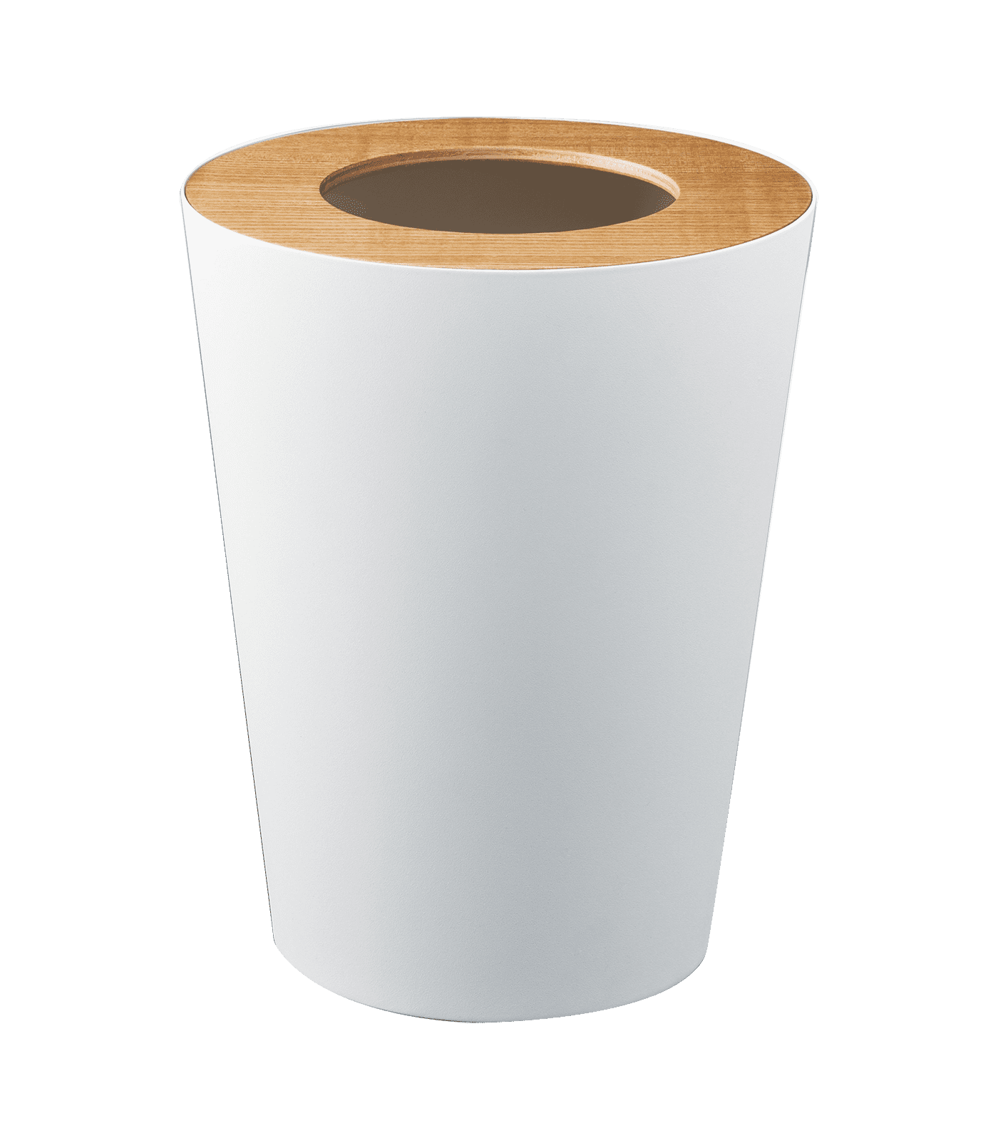White Ash and Steel Round Trash Can with Wooden Cover
