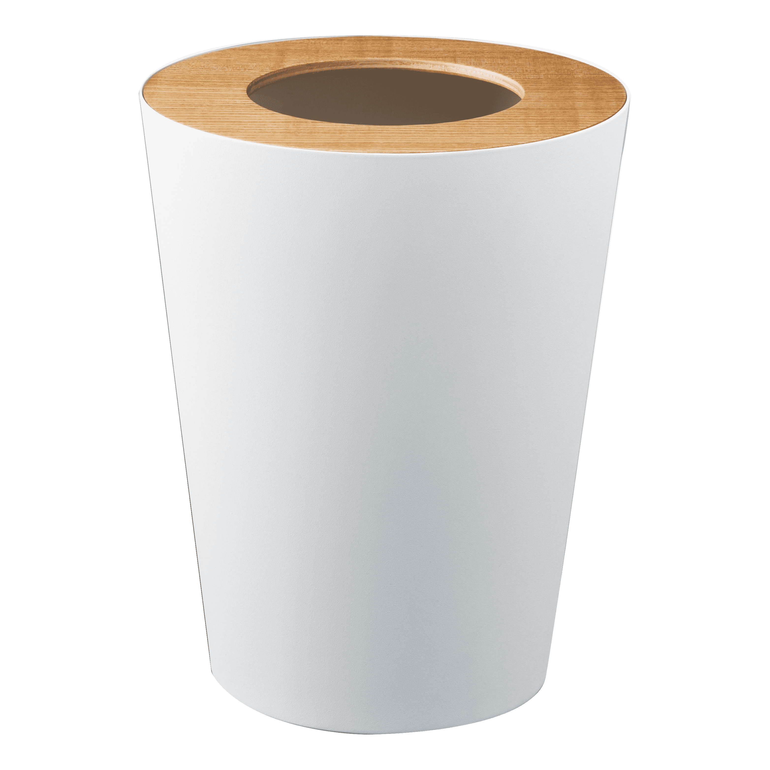 White Ash and Steel Round Trash Can with Wooden Cover
