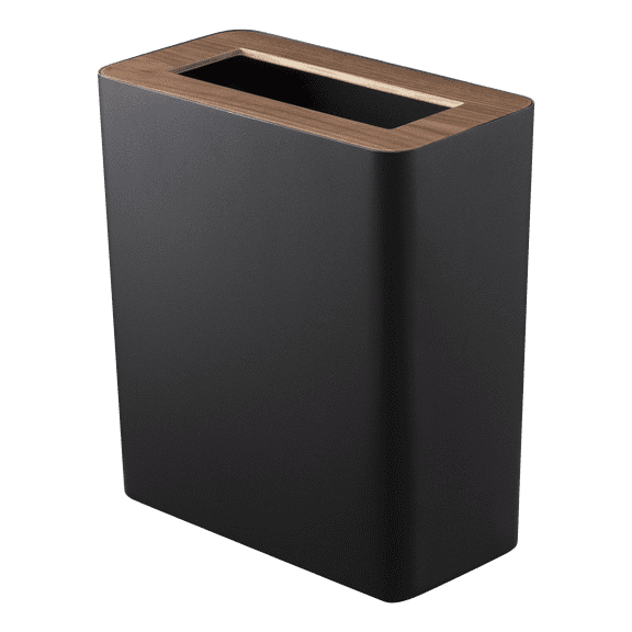 Yamazaki Home Trash Can - Two Styles, Walnut, Steel + Wood, Rectangle, 2.5 gallons, 10 liters, Conceals Trash Liners, Lid, No Assembly