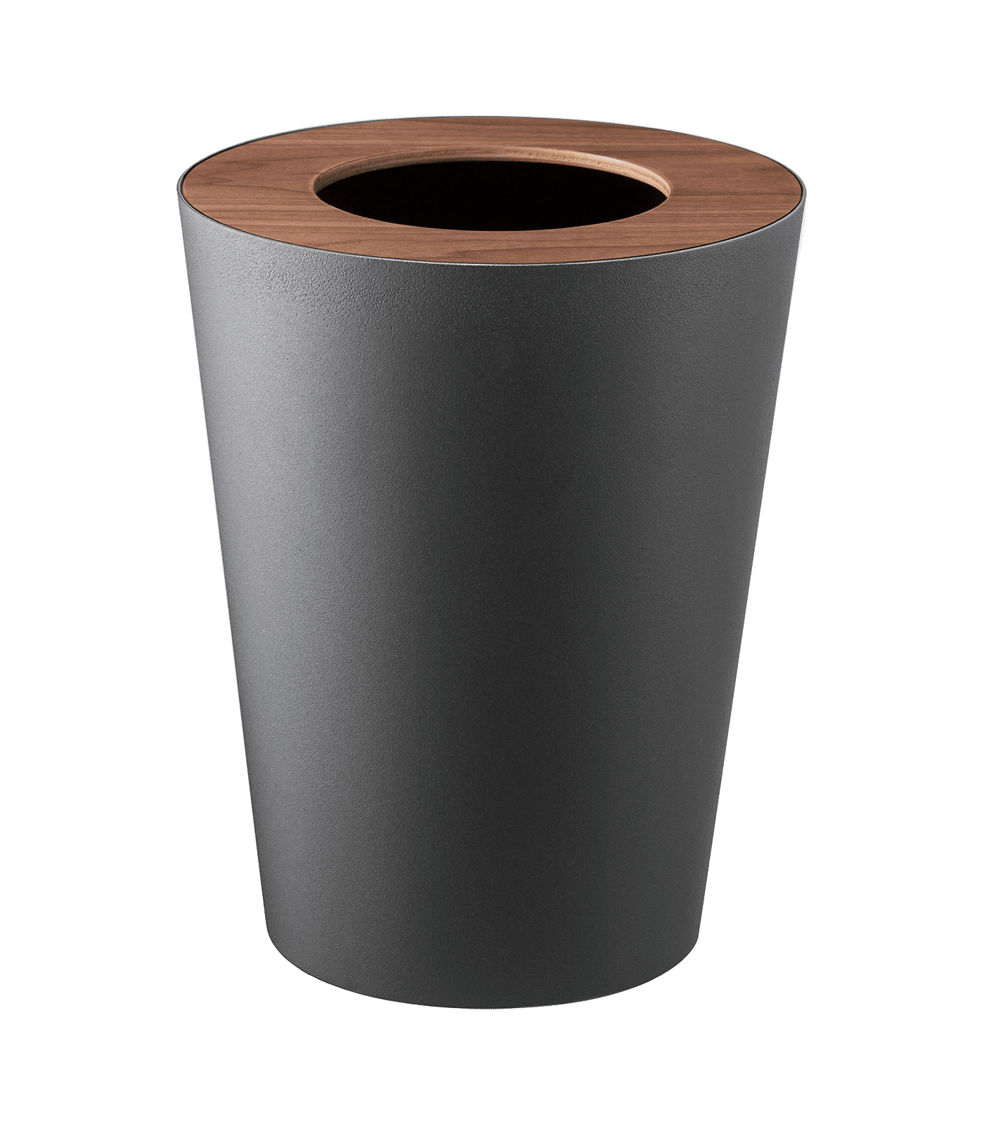 Walnut and Black Round Steel Office Trash Can