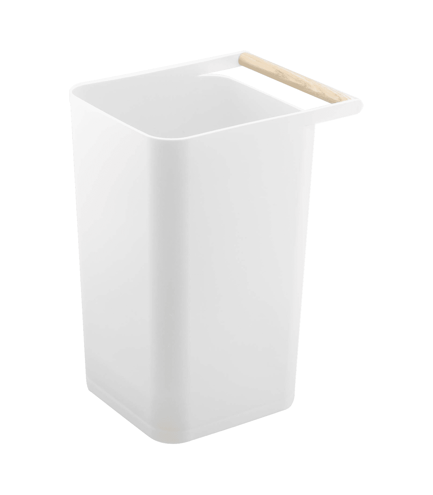 White Slim Plastic Trash Can with Wooden Handle, 2.5 Gallons