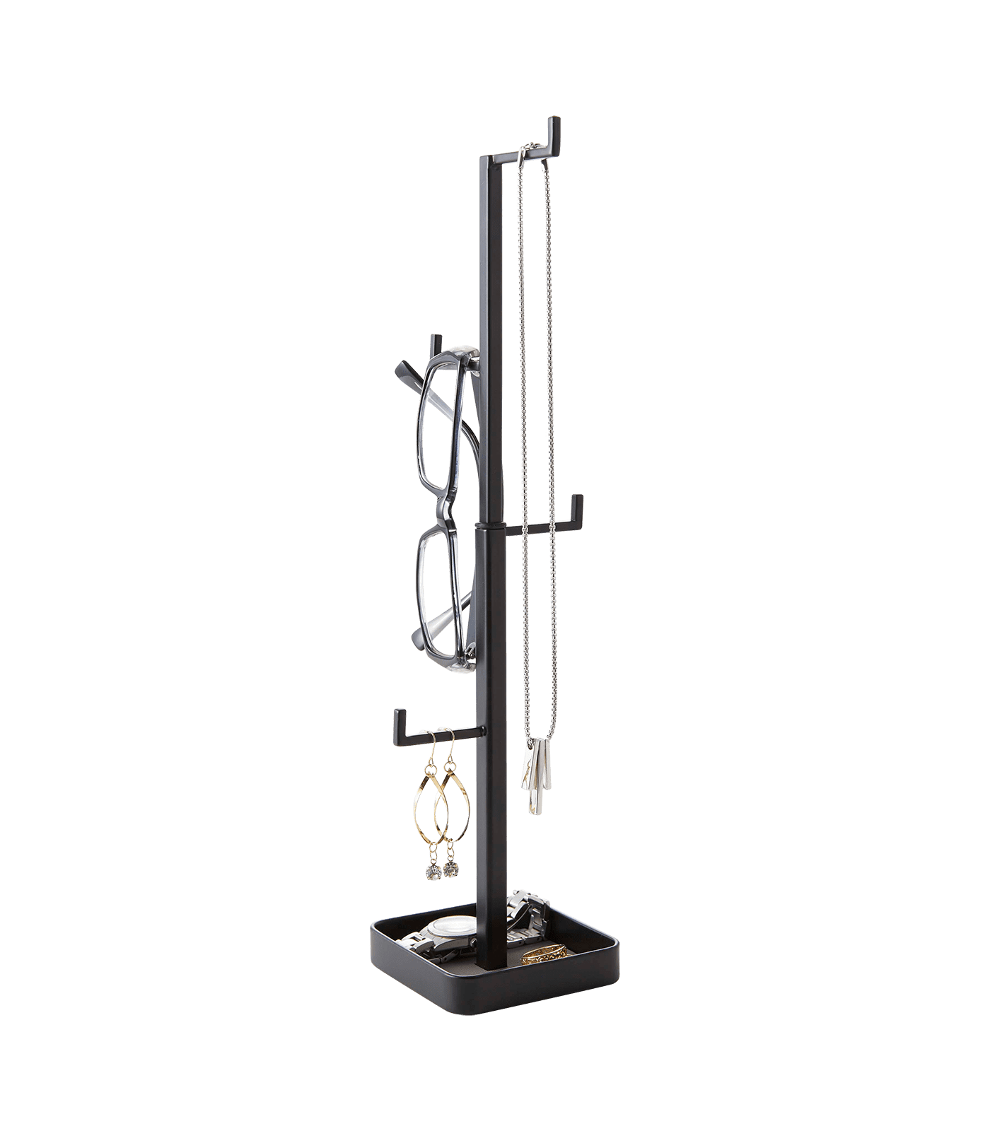 Black Metal Height-Adjustable Jewelry Tree Stand