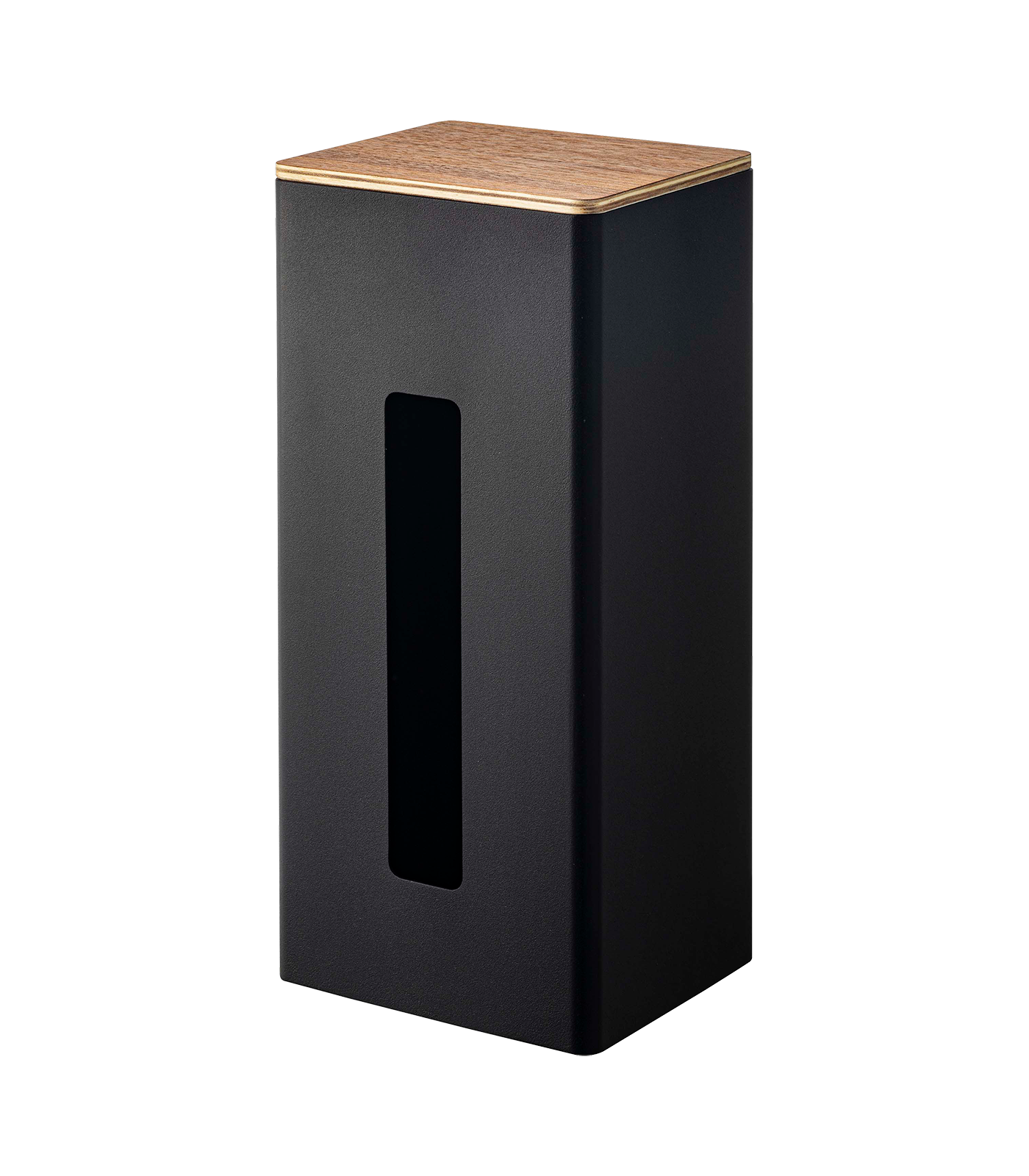 Black Steel and Wood Double-Sided Tissue Box Holder