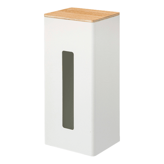 Yamazaki Home Two-Sided Tissue Case, White, Steel + Wood, Divider, Lid, No Assembly