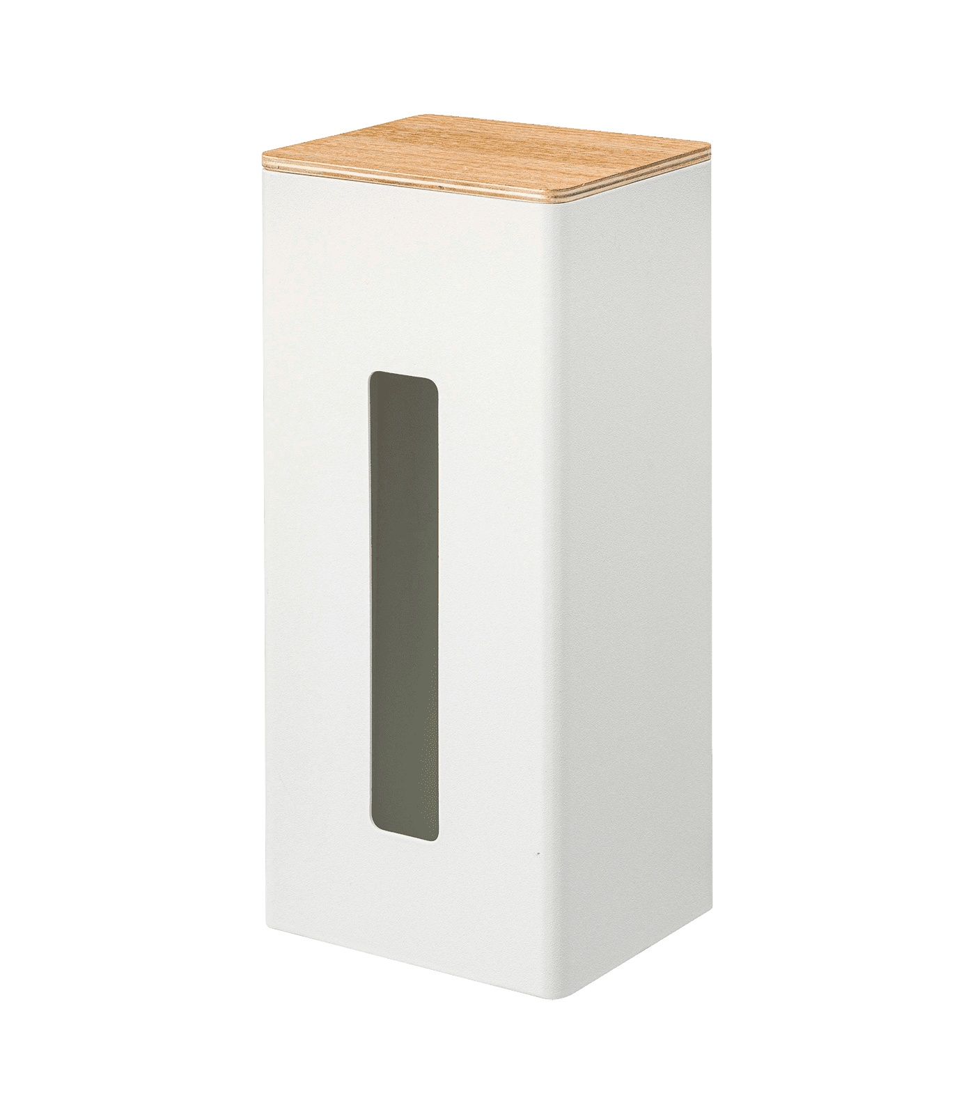 White Steel and Wood Double-Sided Tissue Box Cover