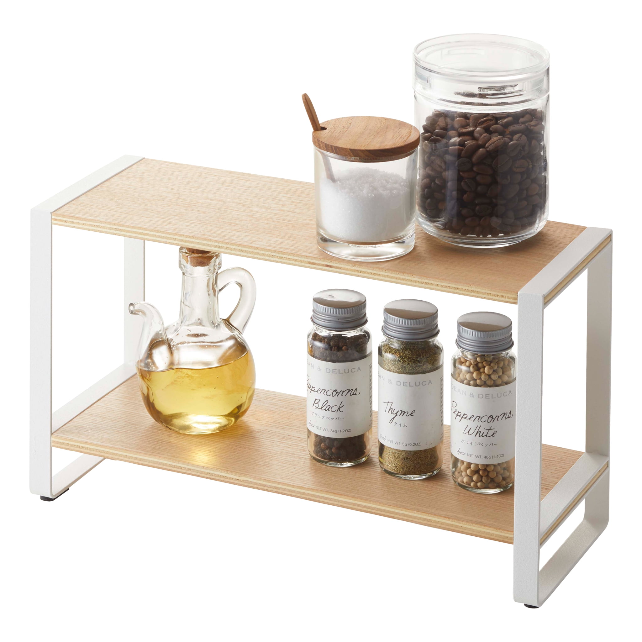White and Natural Steel Two-Tier Countertop Organizer