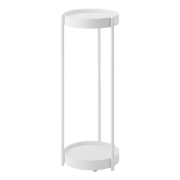 Yamazaki Home Two-Tier Rolling Plant Stand, White, Steel, Wheels