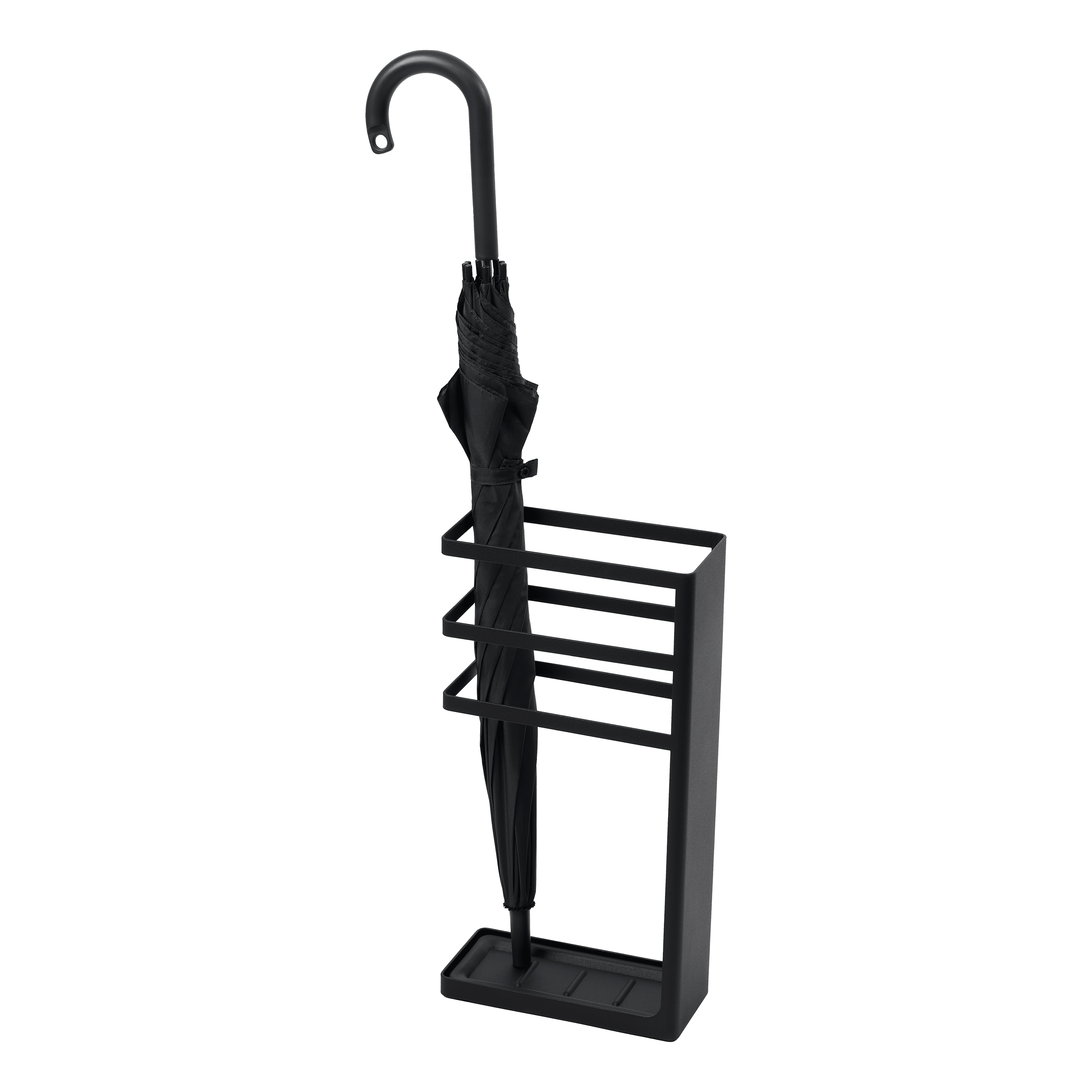 Black Metal Freestanding Umbrella Holder with Openwork Design