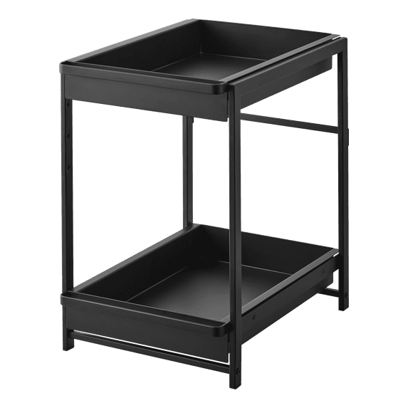 Yamazaki Home Under-Sink Rack with Pull-Out Shelf, Black, Steel, Adjustable Tiers