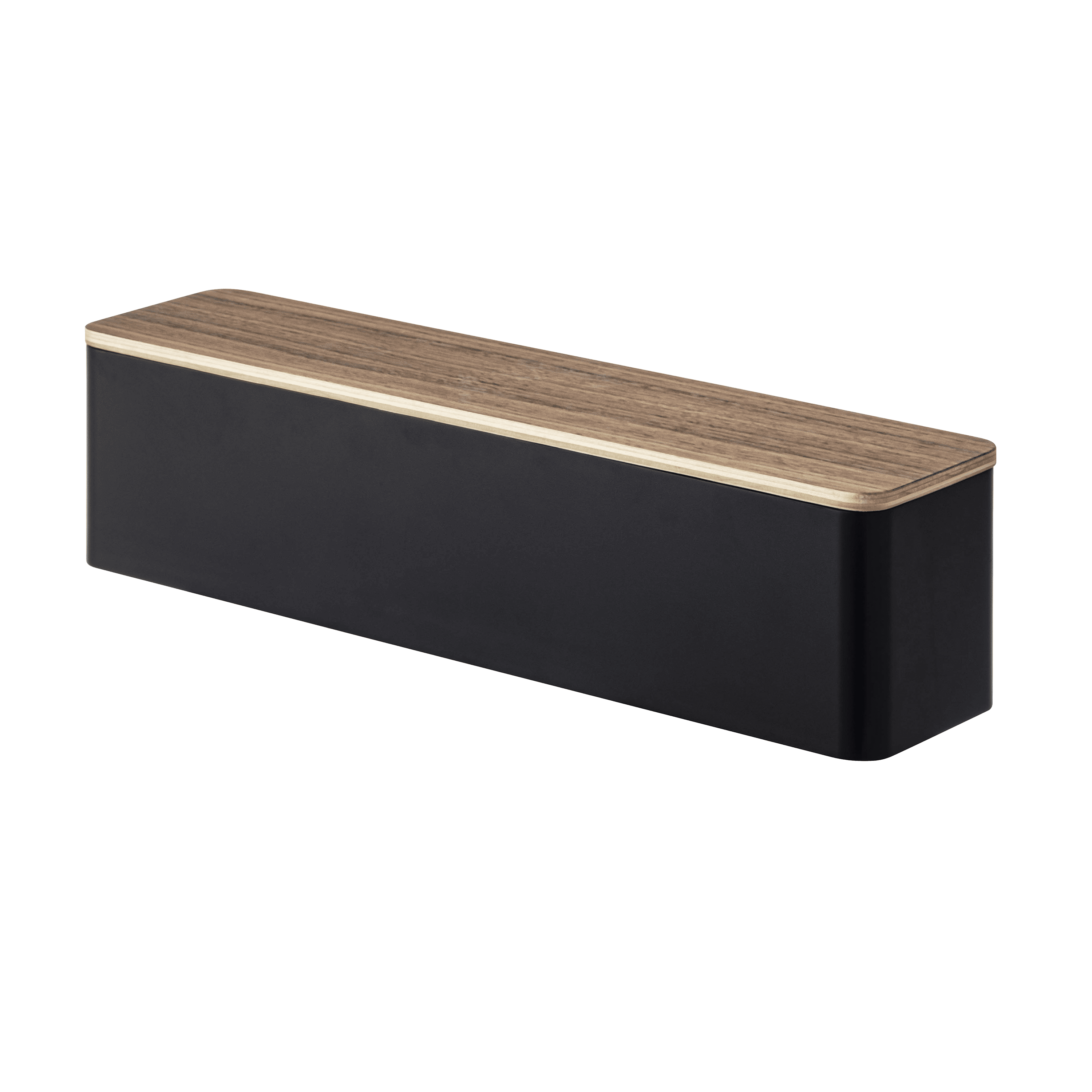 Walnut and Black Plastic Utensil Case with Wood Lid