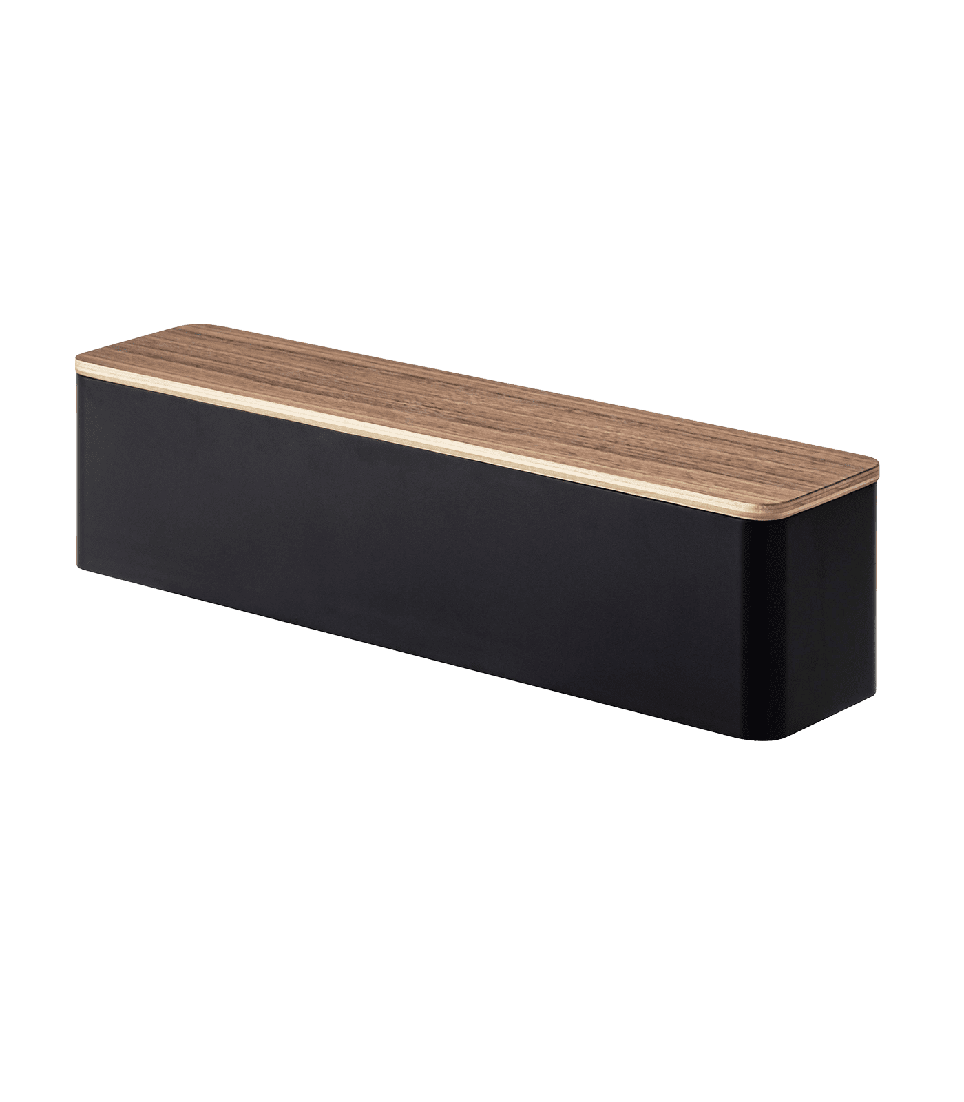 Walnut and Black Plastic Utensil Case with Wood Lid