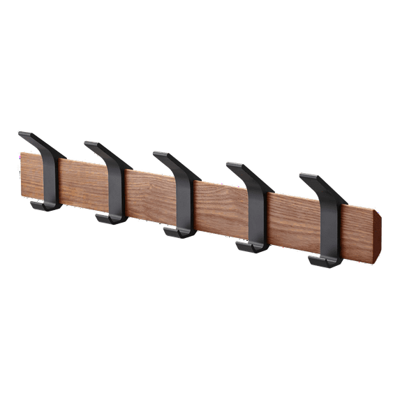Yamazaki Home Wall-Mounted Coat Rack, Walnut, Steel + Wood