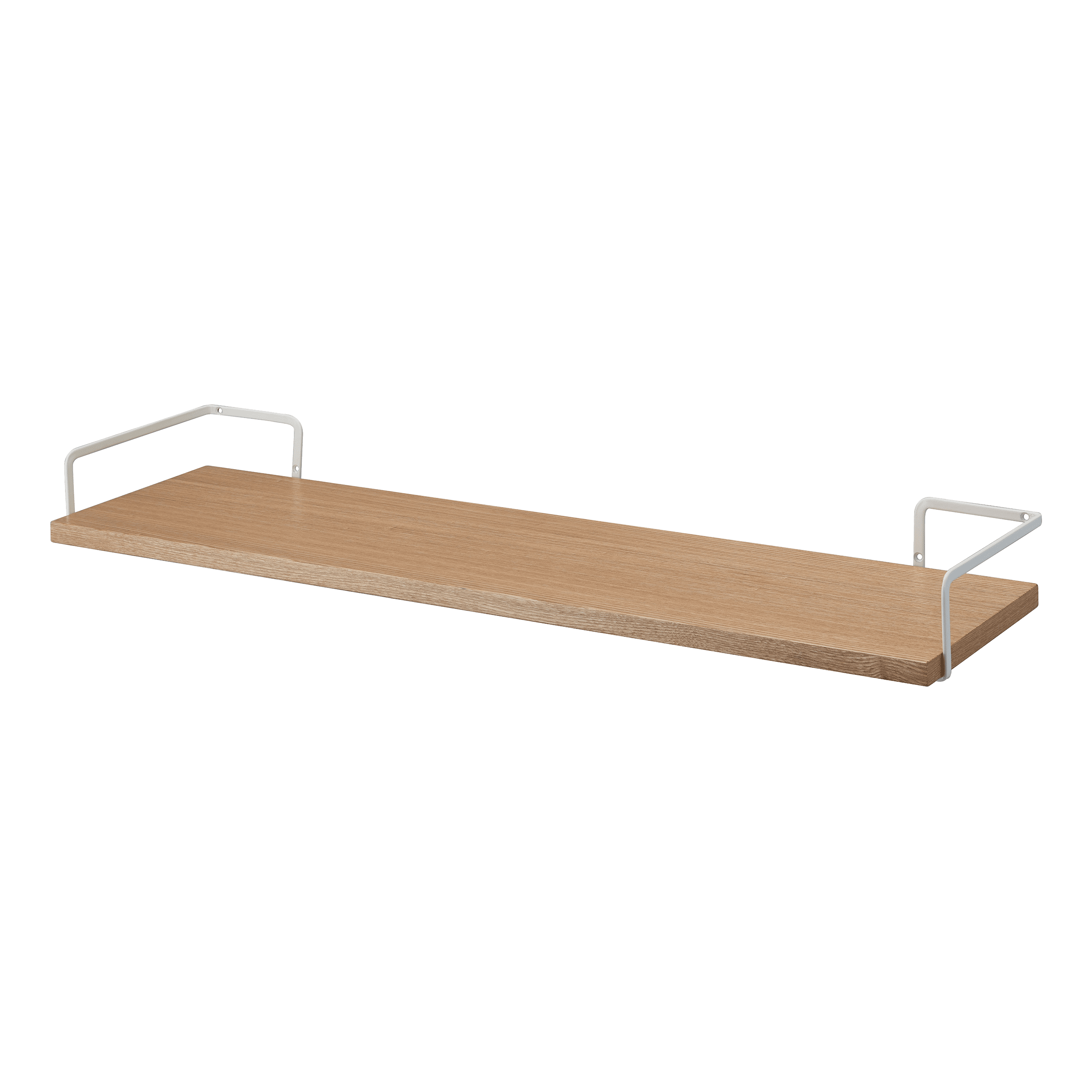 White Wall-Mounted Wood Shelf with Steel Brackets