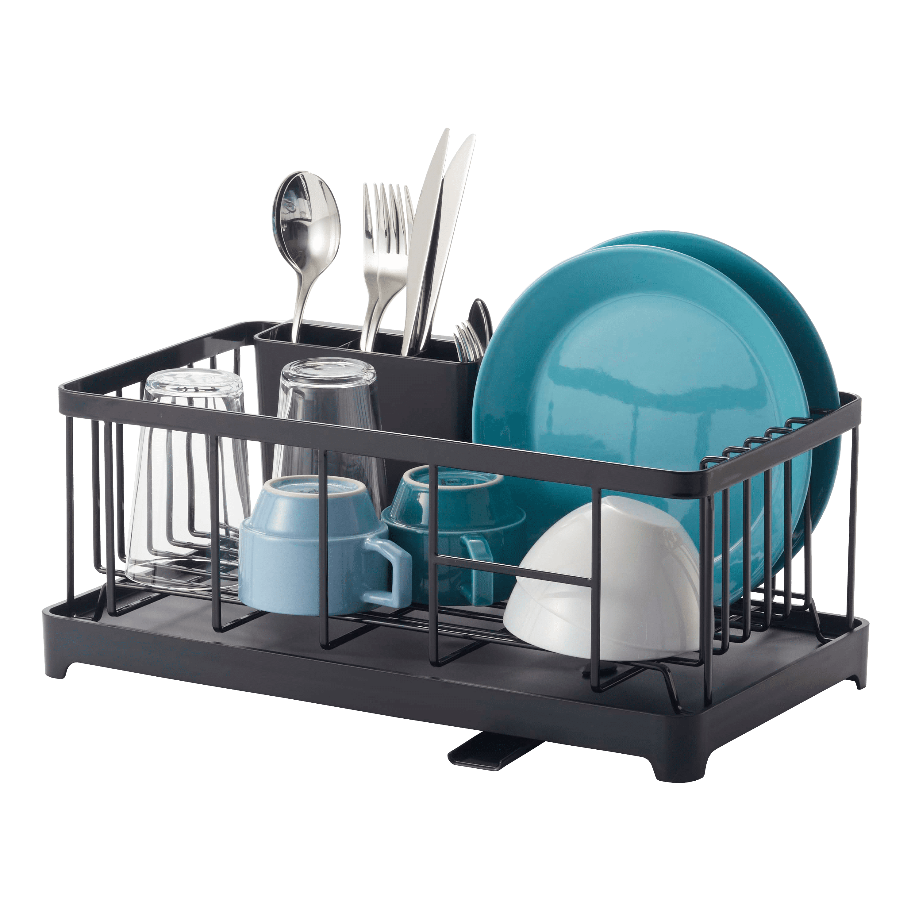 Black Metal Wire Dish Drainer Rack with Utensil Cup
