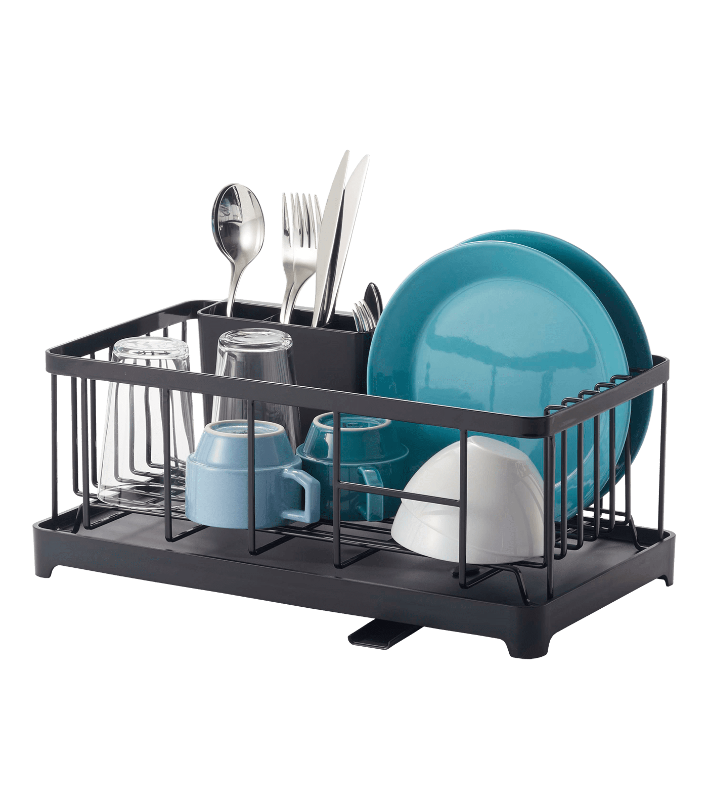 Black Metal Wire Dish Drainer Rack with Utensil Cup
