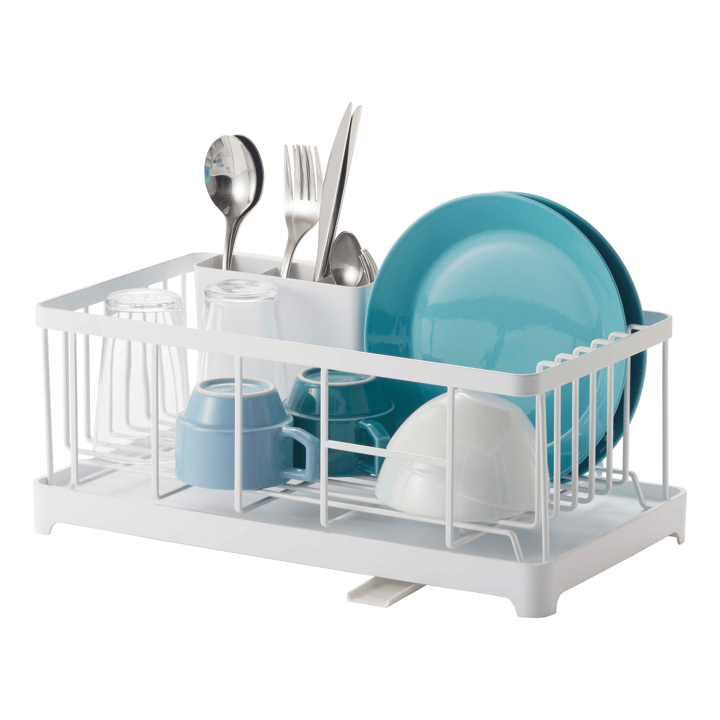 Sleek 16.5'' White Steel Dish Drainer Rack with Utensil Cup
