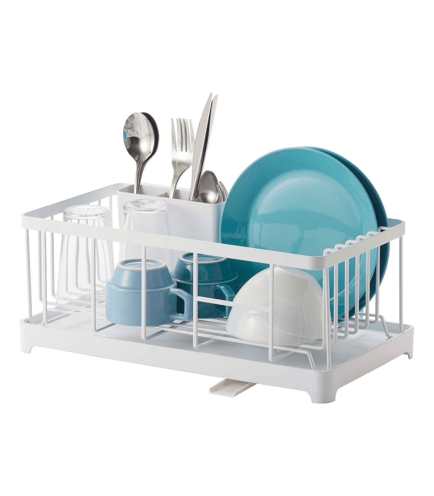Sleek 16.5'' White Steel Dish Drainer Rack with Utensil Cup