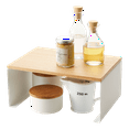 thumbnail image 1 of Yamazaki Home Stackable Countertop Shelf - Two Sizes, White, Steel + Wood, Large,  Stack up to two, Supports 11 pounds, Stackable, Minimal Assembly, 1 of 7
