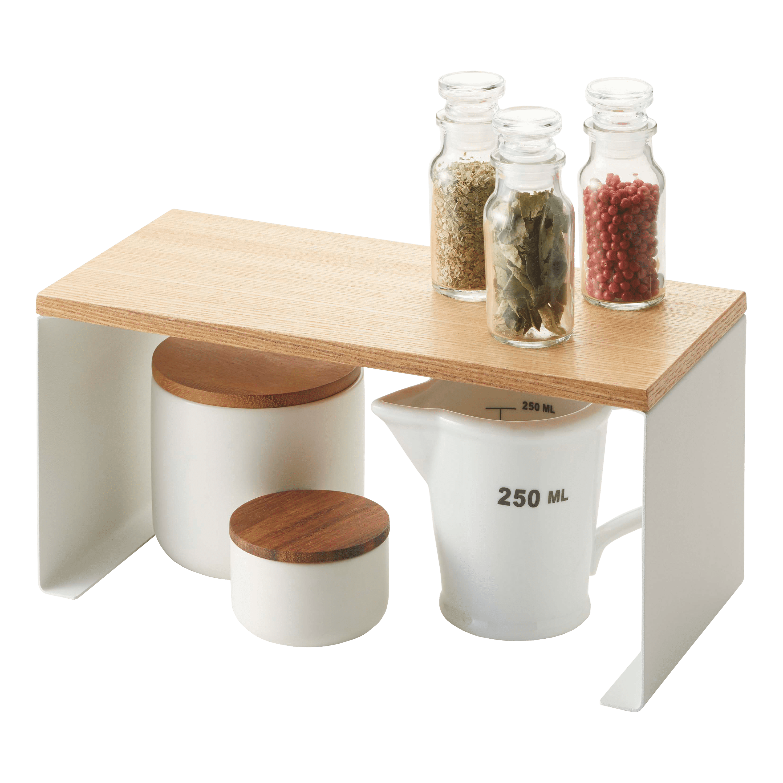 White Steel and Wood Stackable Countertop Organizer