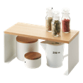 thumbnail image 1 of Yamazaki Home Stackable Countertop Shelf - Two Sizes, White, Steel + Wood, Small,  Stack up to two, Supports 8.8 pounds, Stackable, Minimal Assembly, 1 of 7