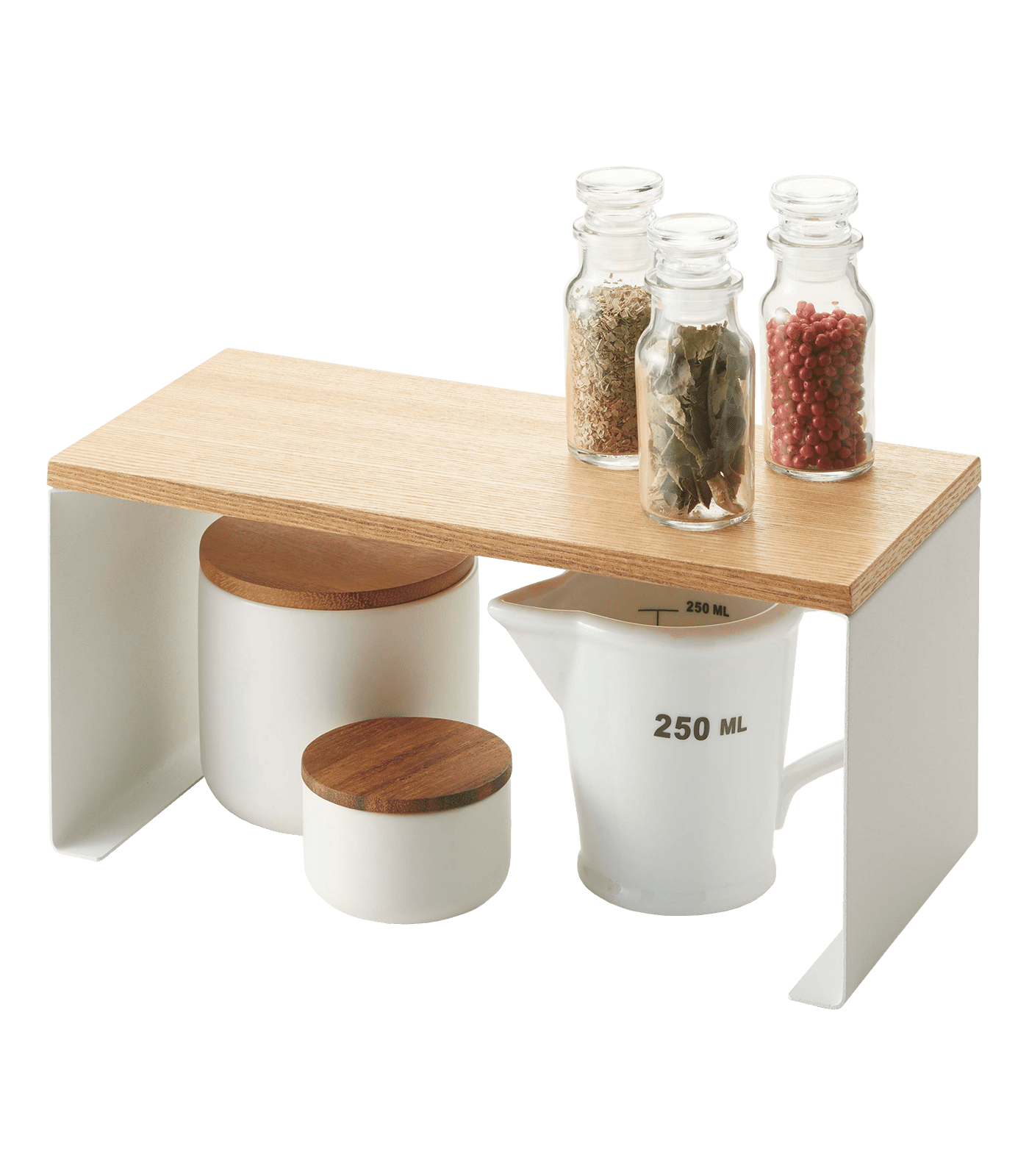 White Steel and Wood Stackable Countertop Organizer