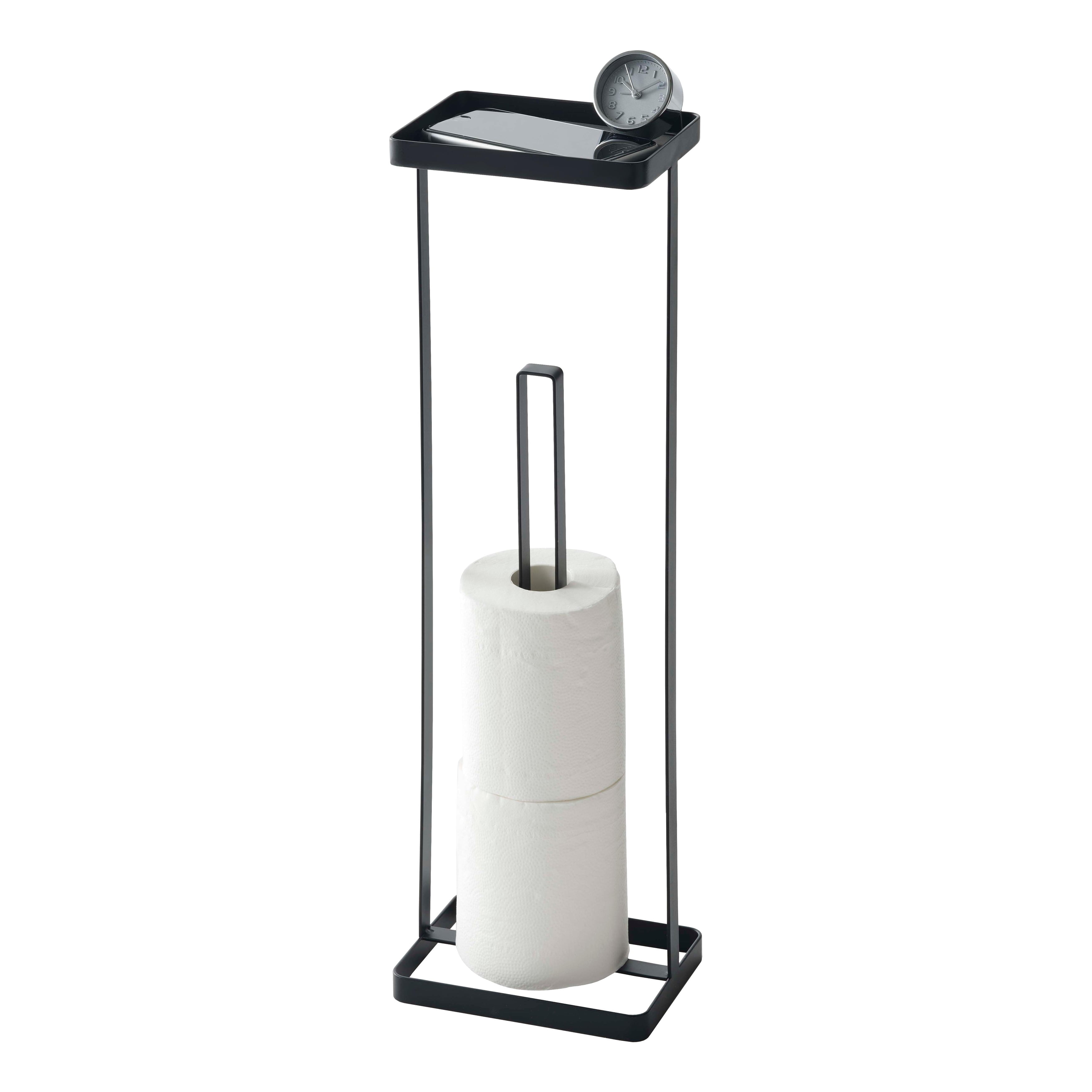 Black Metal Toilet Paper Stand with Tray, 20.47" Height