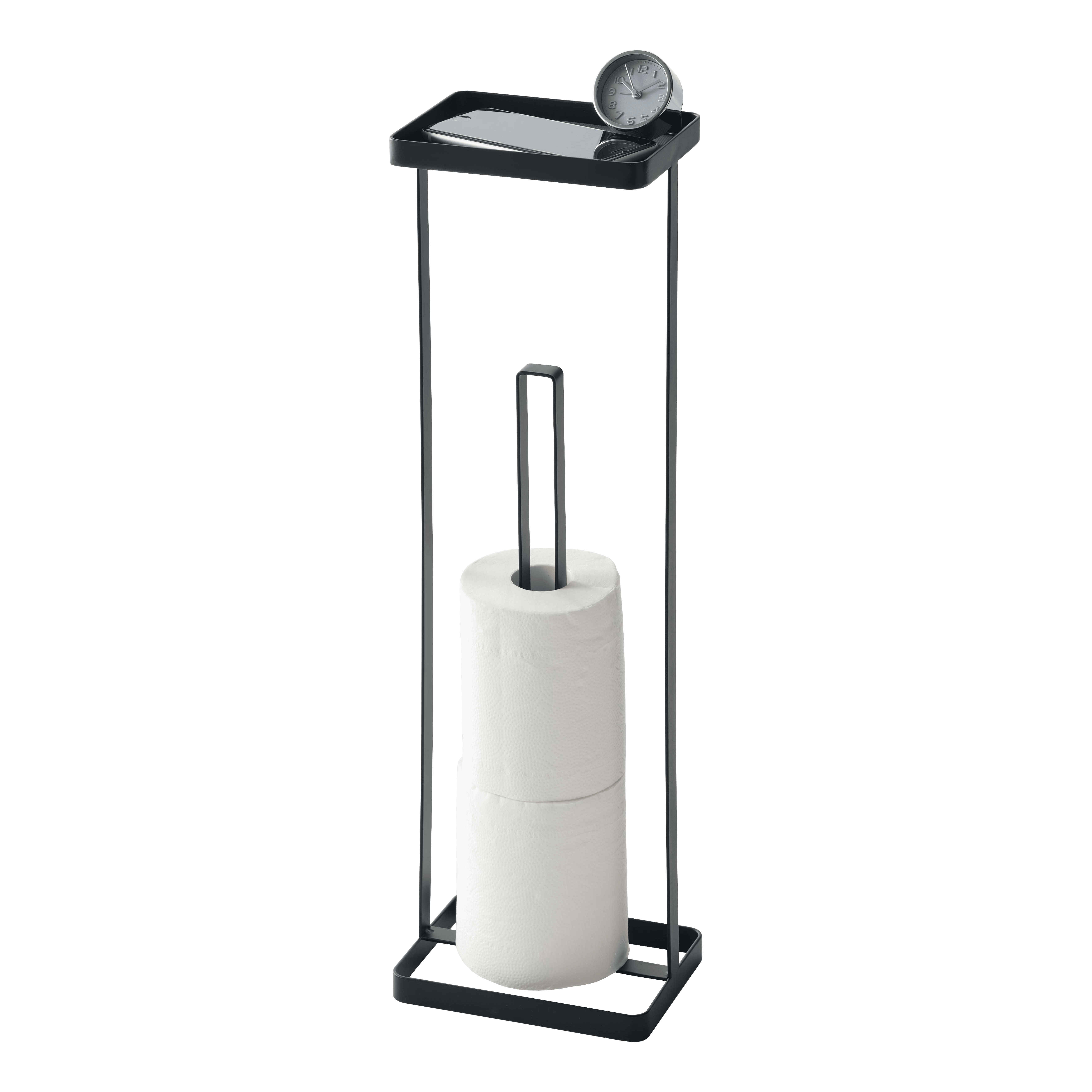 Black Metal Toilet Paper Stand with Tray, 20.47" Height