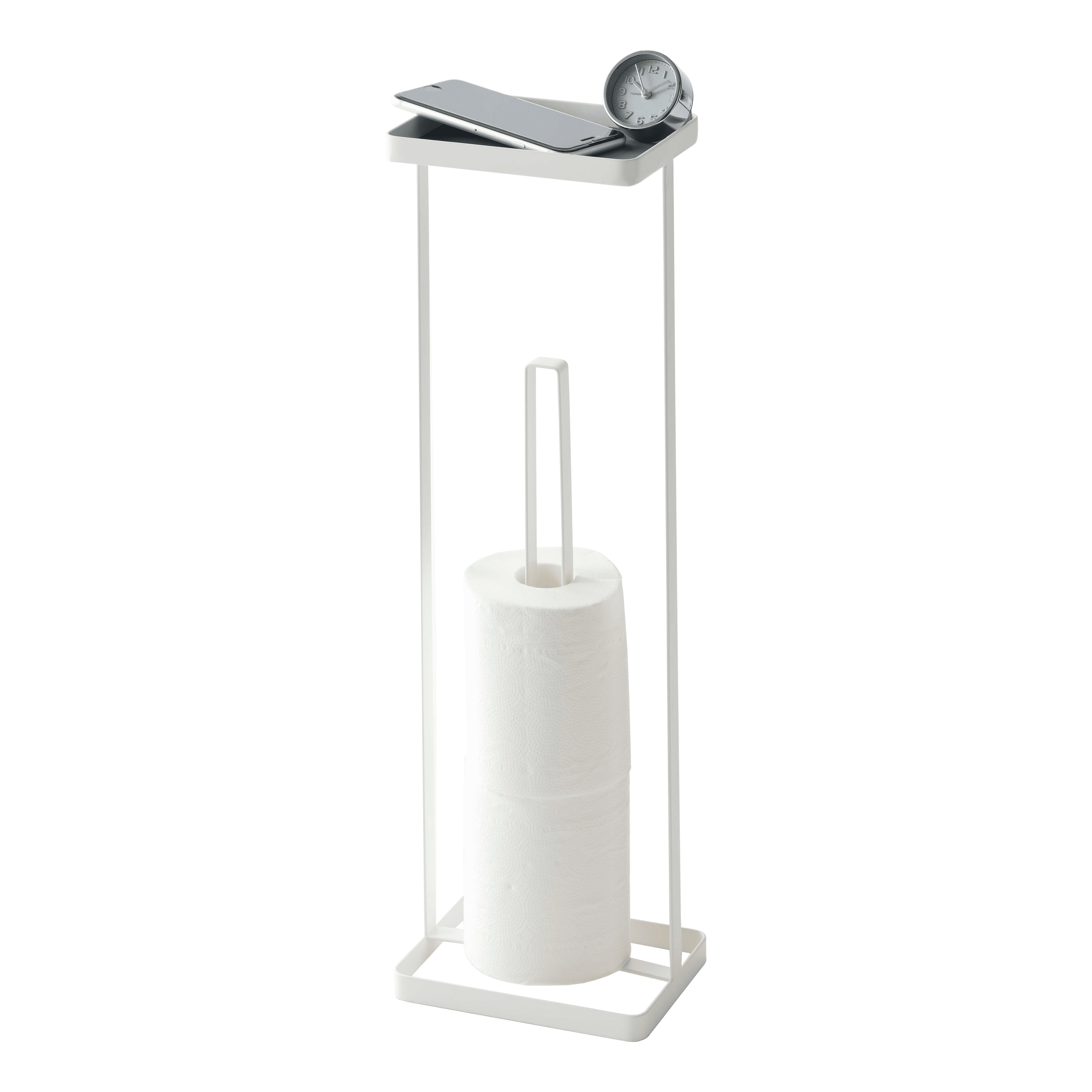 White Contemporary Metal Toilet Paper Stand with Tray