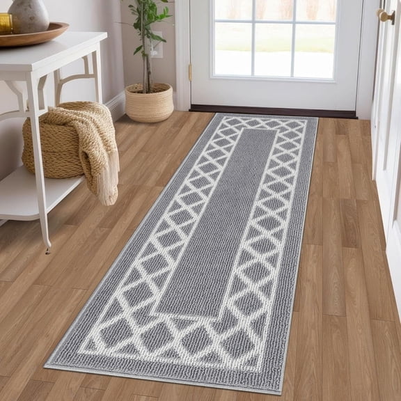 Yamaziot 1.7'x5' Hallway Runner Rug Washable Kitchen Floor Runners for Hallway Non Skid Entryway Runner Mat Low Profile Inside Doormat Door Rugs for Hallway Laundry Room Gray