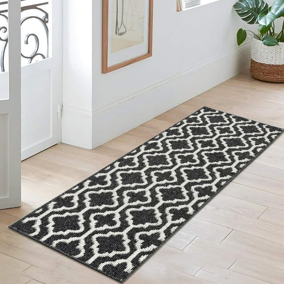 Yamaziot 1.7'x5' Runner Rug for Hallway, Indoor Doormat Low Profile Door Mat Farmhouse Kitchen Runner Laundry Room Rug, Washable Non Slip Absorbent Resist Dirt Entrance Floor Mat, Black