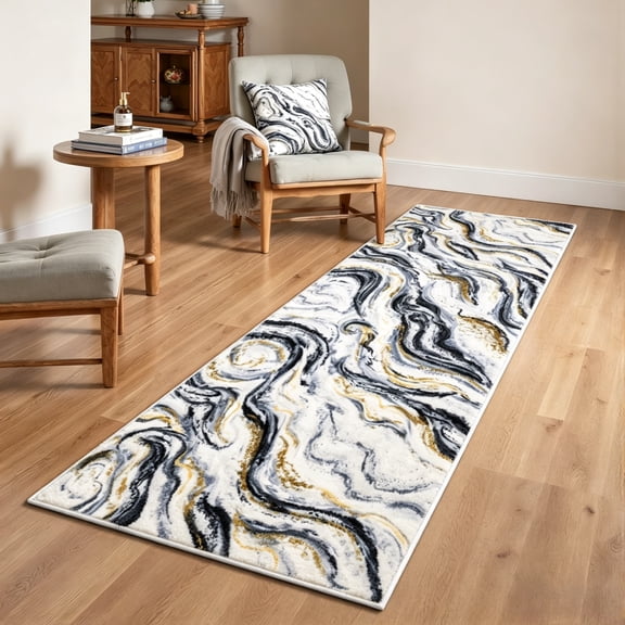 Runner Rugs for Hallway, Yamaziot 2'x6' Abstract Runner Rug, Washable Non Slip Blue Modern Bedroom Carpet Accent Rug Kitchen Runner Laundry Room Mat