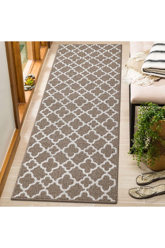 1.7'x5' Runner Rug Long Farmhouse Kitchen Laundry Room Rug, Doormat Non Slip Washable Hallway Area Rug, Brown