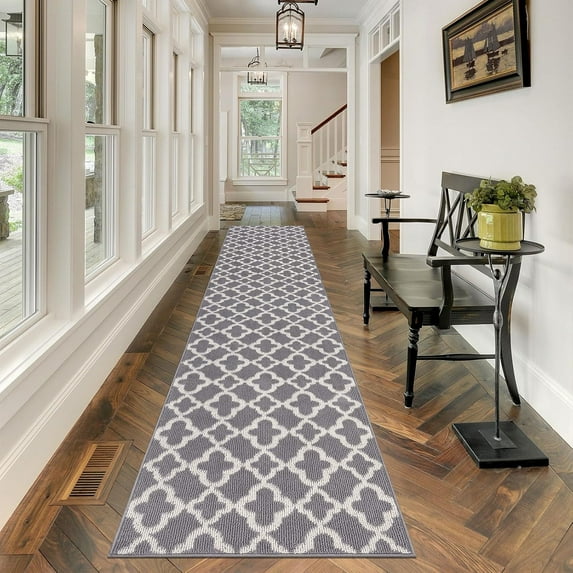 Yamaziot 2.7'x12' Runners Rug for Long Hallways, Runners Rugs for Floor Mat, Non Slip Washable Gray Runner Rug Carpet