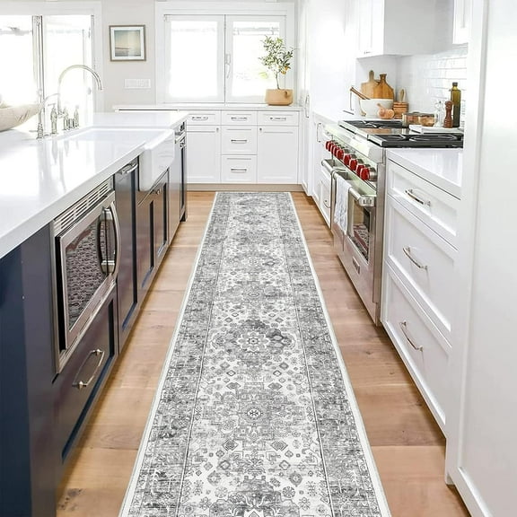 Yamaziot 2'x10' Boho Runner Rug for Hallway, Extra Long Laundry Runner Rug, Farmhouse Kitchen Rug, Non-Shedding Mat for Bedroom, Living Room, Dining Room, Gray